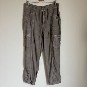 American Eagle Size 14 Green Linen Blend Dreamy Drape High Rise Cargo Pants